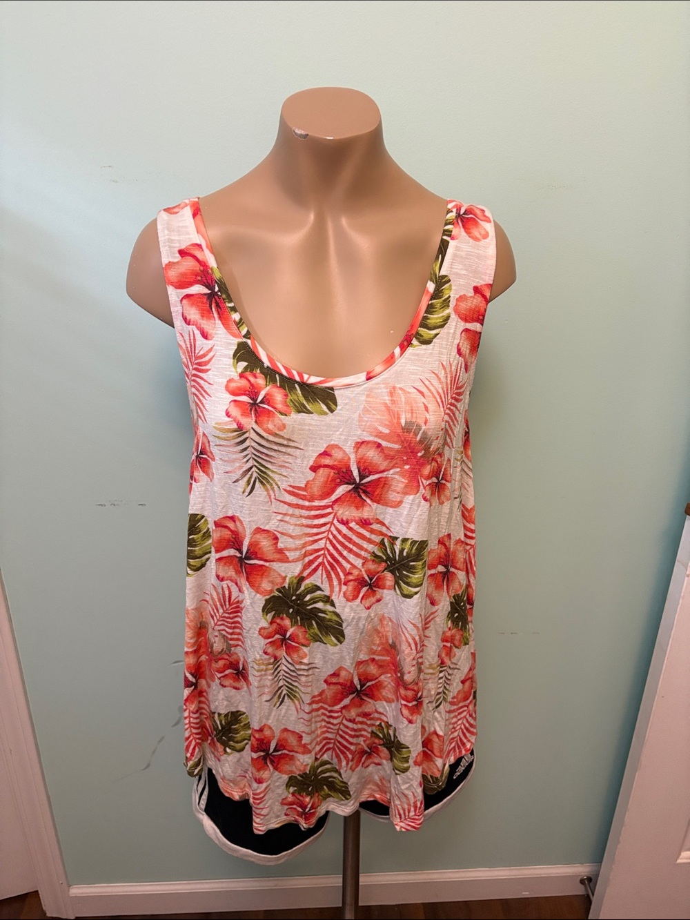 George Coral & Green Tropical Floral Swim Cover-Up Tank